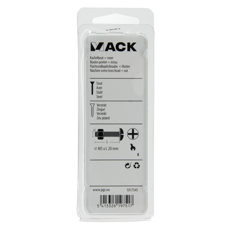 Mack 1017545 - kachelbout + moer staal verzinkt 15 st m5 x 20 mm | 10 stuks