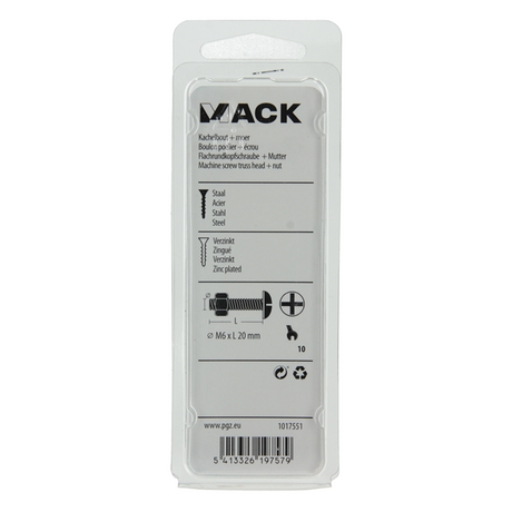 Mack 1017551 - kachelbout + moer staal verzinkt 9 st m6 x 20 mm | 5 stuks