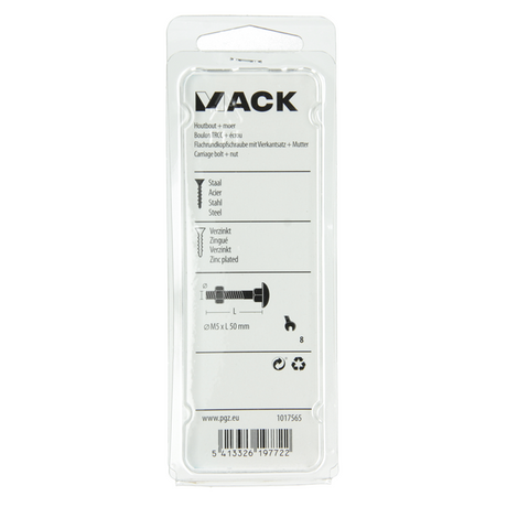 Mack 1017565 - houtbout + moer staal verzinkt8 st m5 x 50 mm | 5 stuks