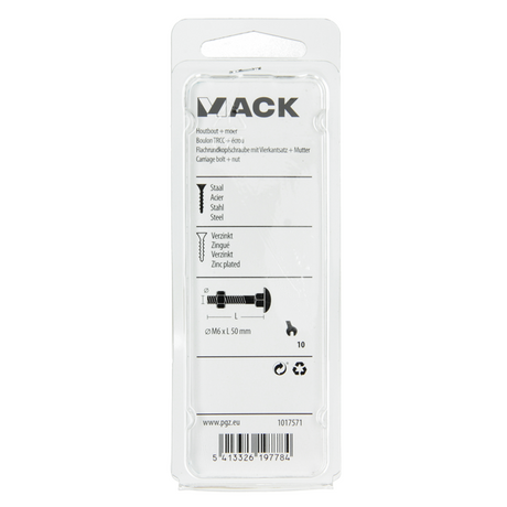 Mack 1017571 - houtbout + moer staal verzinkt7 st m6 x 50 mm | 5 stuks