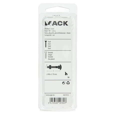 Mack 1017573 - houtbout + moer staal verzinkt5 st m6 x 70 mm | 5 stuks