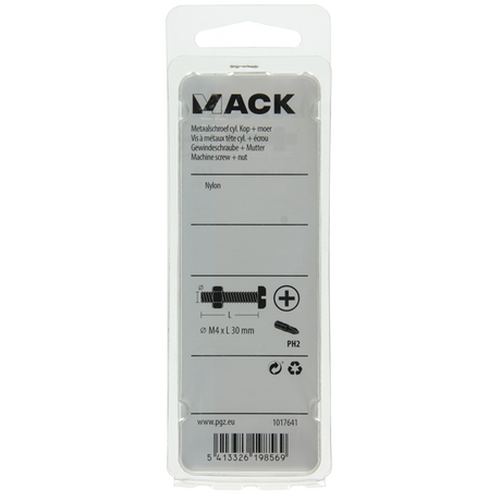Mack 1017641 - metaalschroef cyl. kop + moer nylon 6 st m4 x 30 mm | 10 stuks