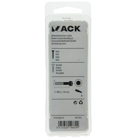 Mack 1017653 - binnenzeskant bout cyl.kop verz. 4 st m8 x 30 mm | 10 stuks
