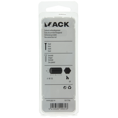 Mack 1017706 - zeskant verbindingsmoer verzinkt 2 st m10 | 5 stuks