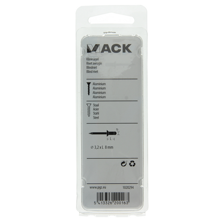 Mack 1020294 - 40 blindnieten alu 3,2x8mm | 10 stuks
