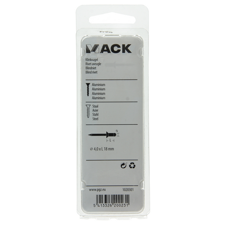 Mack 1020301 - 22 blindnieten alu 4,0x18mm | 5 stuks
