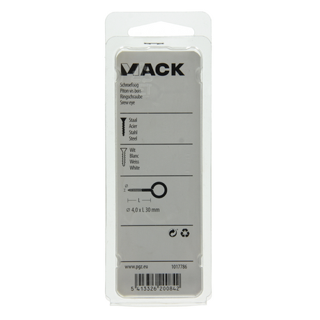 Mack 1017786 - schroefoog staal wit 4 st 4,0 x 30 mm | 10 stuks