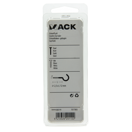 Mack 1017805 - schroefhaak staal wit 10st 2,5 x 12 mm | 10 stuks