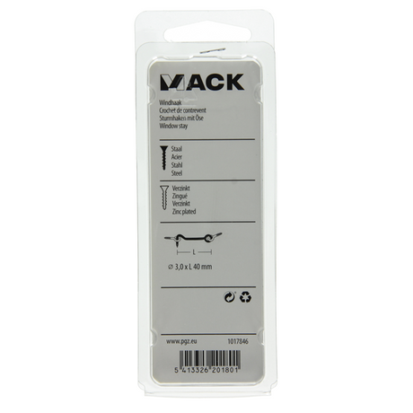 Mack 1017846 - windhaak staal verzinkt 2 st 3,0 x 40 mm | 10 stuks