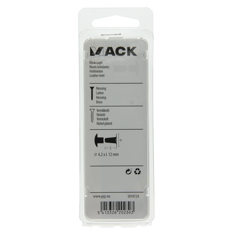 Mack 1019724 - klinknagel messing vernikkeld 5 st 4,2 x 12 mm | 10 stuks