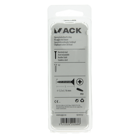 Mack 1019732 - spaanplaatschroef vz kop rvs 24 st 3,5 x 16 mm | 10 stuks