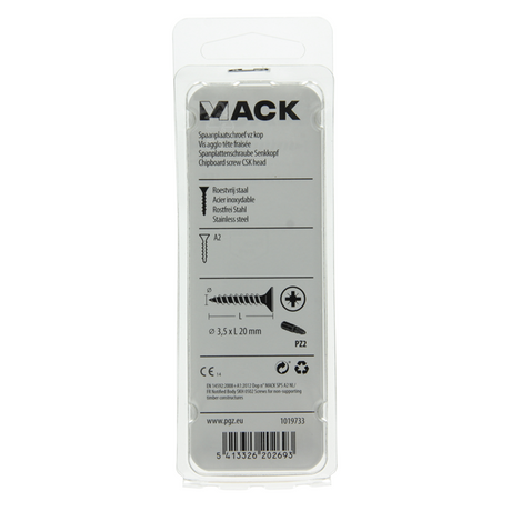 Mack 1019733 - spaanplaatschroef vz kop rvs 21 st 3,5 x 20 mm | 10 stuks