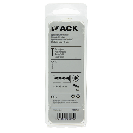 Mack 1019739 - spaanplaatschroef vz kop rvs 17 st 4,0 x 20 mm | 10 stuks