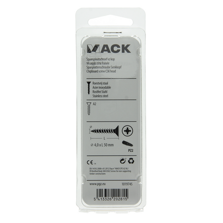 Mack 1019745 - spaanplaatschroef vz kop rvs 8 st 4,0 x 50 mm | 10 stuks