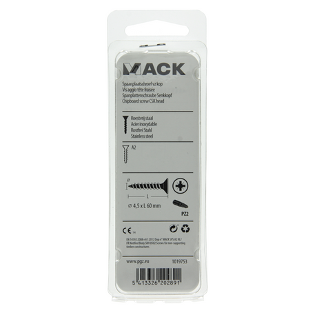 Mack 1019753 - spaanplaatschroef vz kop rvs 5 st 4,5 x 60 mm | 10 stuks