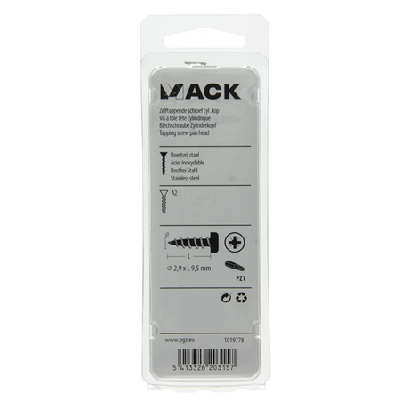 Mack 1019778 - zelftappende schroef cyl.kop a2 20 st 2,9 x 9,5 mm | 10 stuks