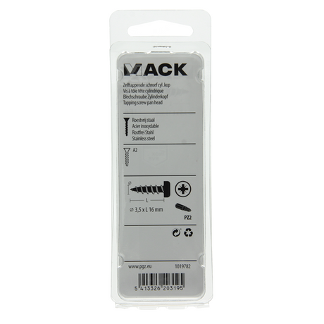 Mack 1019782 - zelftappende schroef cyl.kop a2 13 st 3,5 x 16 mm | 10 stuks