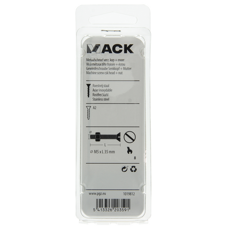 Mack 1019812 - metaalschroef verz. kop + moer rvs 5 st m5x35 | 10 stuks