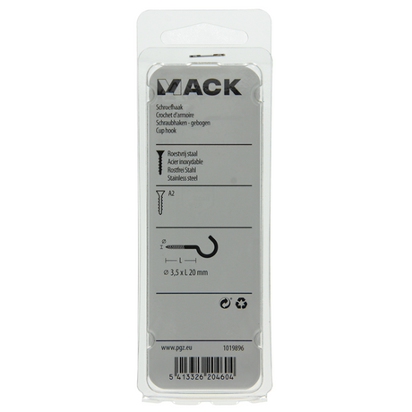 Mack 1019896 - schroefhaak roestvrijstaal 2 st 3,5 x 20 mm | 10 stuks