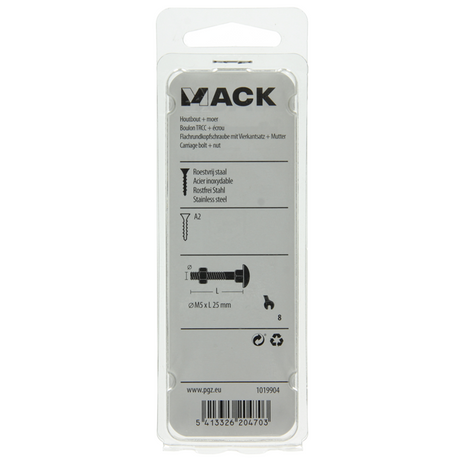 Mack 1019904 - houtbout + moer roestvrijstaal 7 st m5x25 mm | 10 stuks