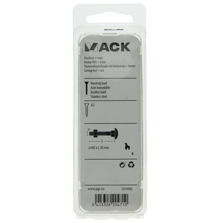 Mack 1019905 - houtbout + moer roestvrijstaal 6 st m5x30 mm | 10 stuks