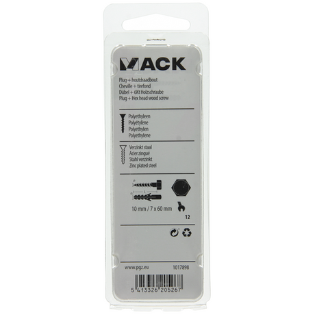 Mack 1017898 - plug + houtdraadbout polyeth 4 st 10 mm 7x60 mm | 5 stuks