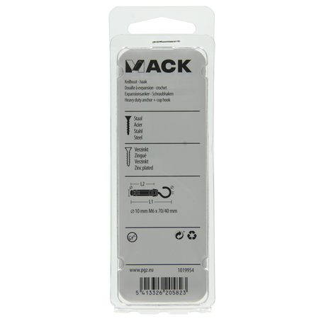 Mack 1019954 - keilbout schroefhaak verzinkt 2 st m6x70 10x40 | 5 stuks