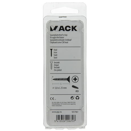 Mack 1017961 - spaanplaatschroef vz kop geelverz 100st 3,0 x 25 mm | 5 stuks
