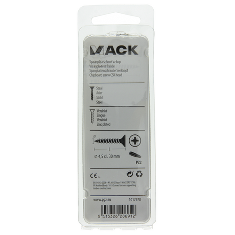 Mack 1017978 - spaanplaatschroef vz kop geelverz. 50st 4,5 x 30 mm | 5 stuks