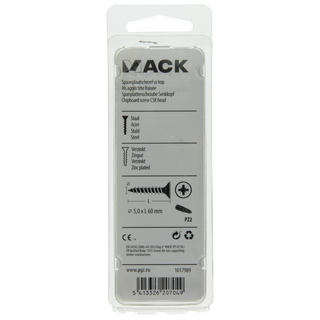 Mack 1017989 - spaanplaatschroef vz kop geelverz. 23st 5,0 x 60 mm | 5 stuks