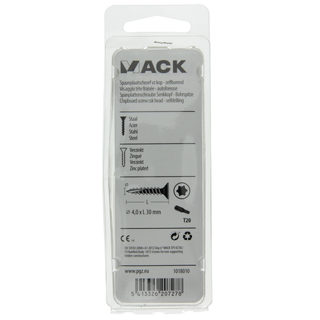 Mack 1018010 - spaanplschr.vzkop-zelfb. geelverz. 65 st 4,0 x 30 mm | 5 stuks