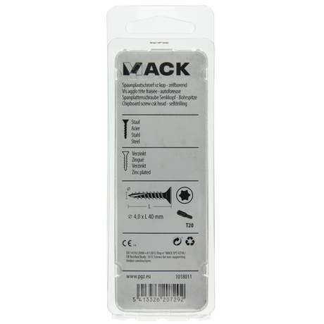 Mack 1018011 - spaanplschr.vzkop-zelfb. geelverz. 40 st 4,0 x 40 mm | 5 stuks