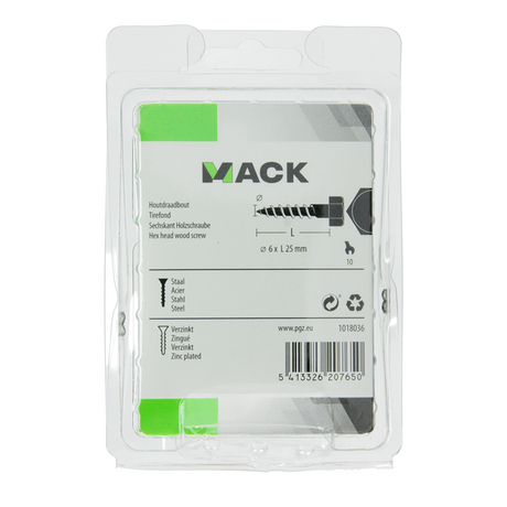 Mack 1018036 - houtdraadbout staal verzinkt 42 st 6 x 25 mm | 5 stuks