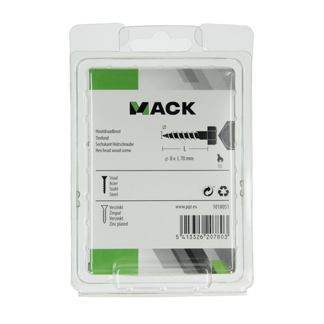 Mack 1018051 - houtdraadbout staal verzinkt 16 st 8 x 70 mm | 5 stuks