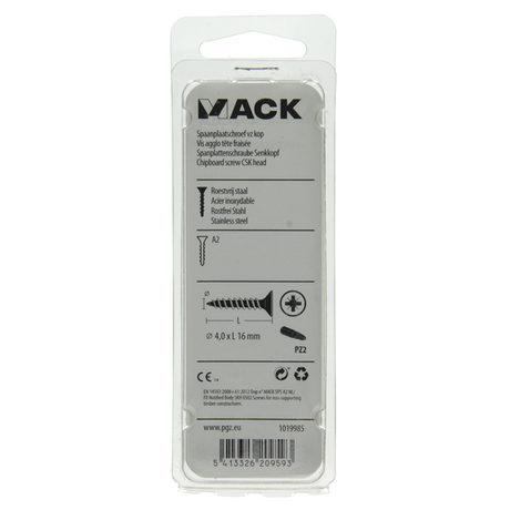 Mack 1019985 - spaanplaatschroef vz kop rvs 90 st 4,0 x 16 mm | 5 stuks