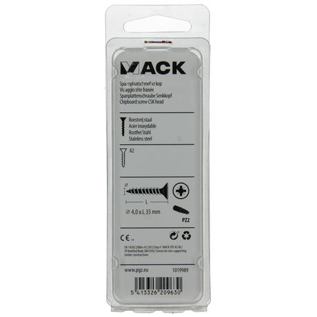 Mack 1019989 - spaanplaatschroef vz kop rvs 50 st 4,0 x 35 mm | 5 stuks