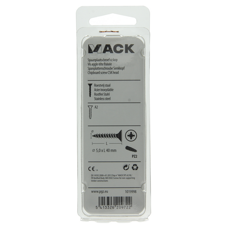 Mack 1019998 - spaanplaatschroef vz kop rvs 30 st 5,0 x 40 mm | 5 stuks