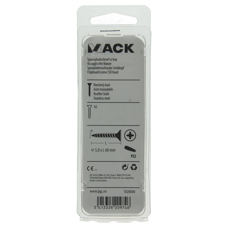 Mack 1020000 - spaanplaatschroef vz kop rvs 20 st 5,0 x 60 mm | 5 stuks