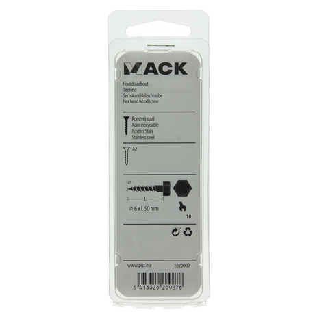 Mack 1020009 - houtdraadbout roestvrijstaal 12 st 6 x 50 mm | 5 stuks