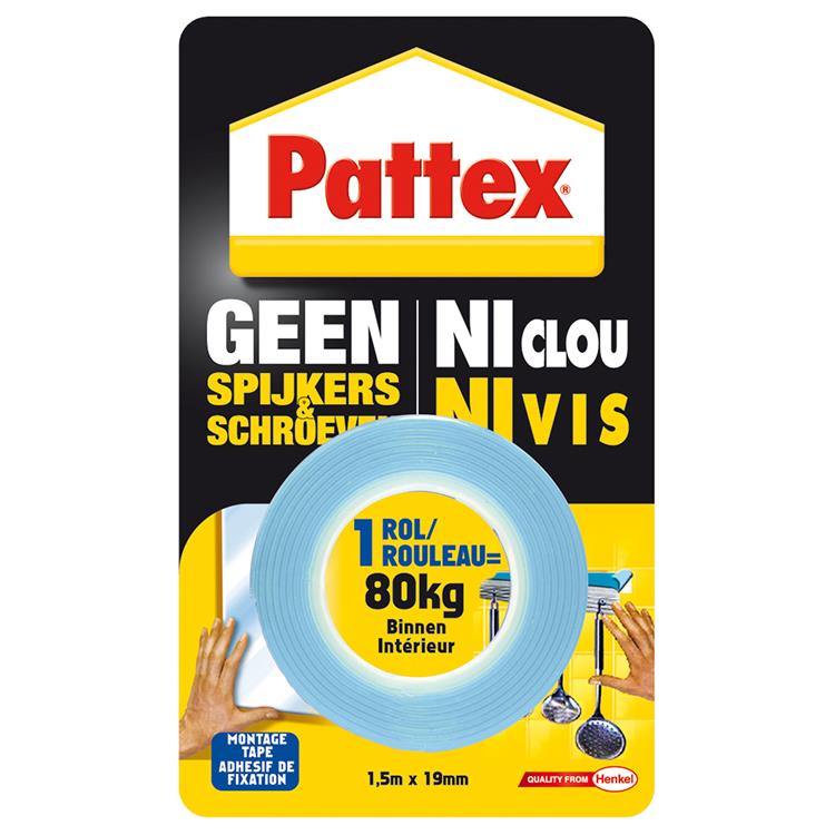 Pattex montagetape dubbelzijdig 80kg | voor binnen gebruik| 1.5m dubbel montage tape | dubbelzijdige plak-tape.