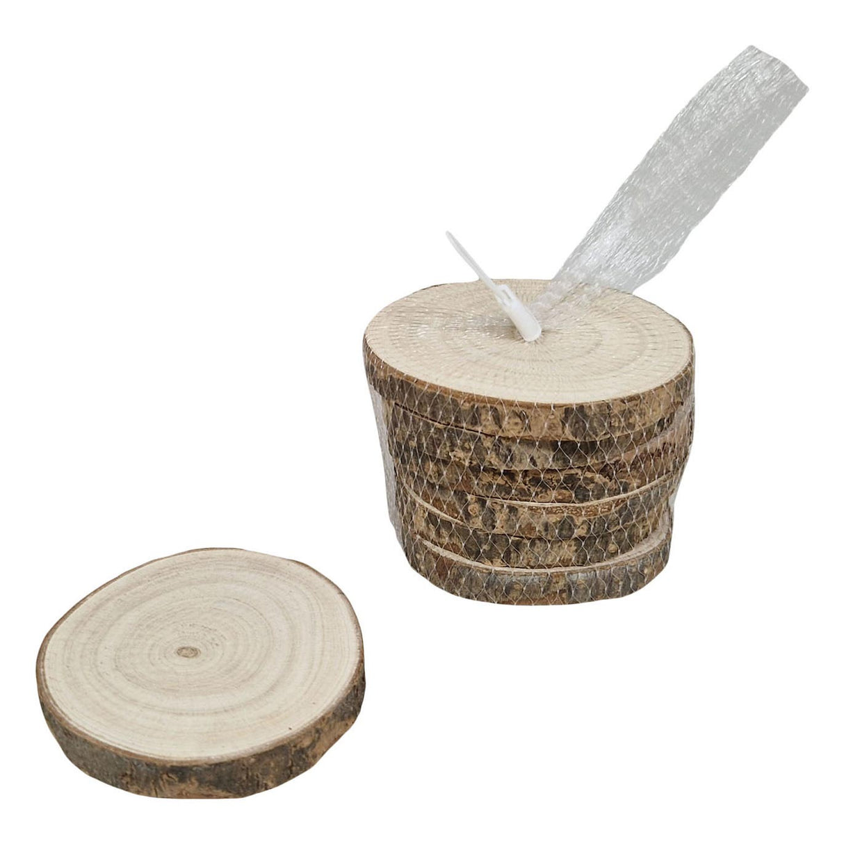 Playwood round coaster with bark paulownia wood 10cm, 6st.