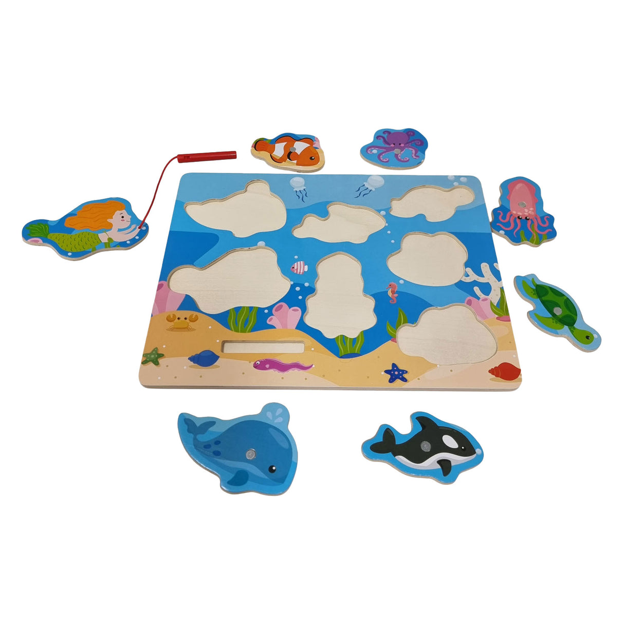 Playwood houten legpuzzel en visspel - 7st.