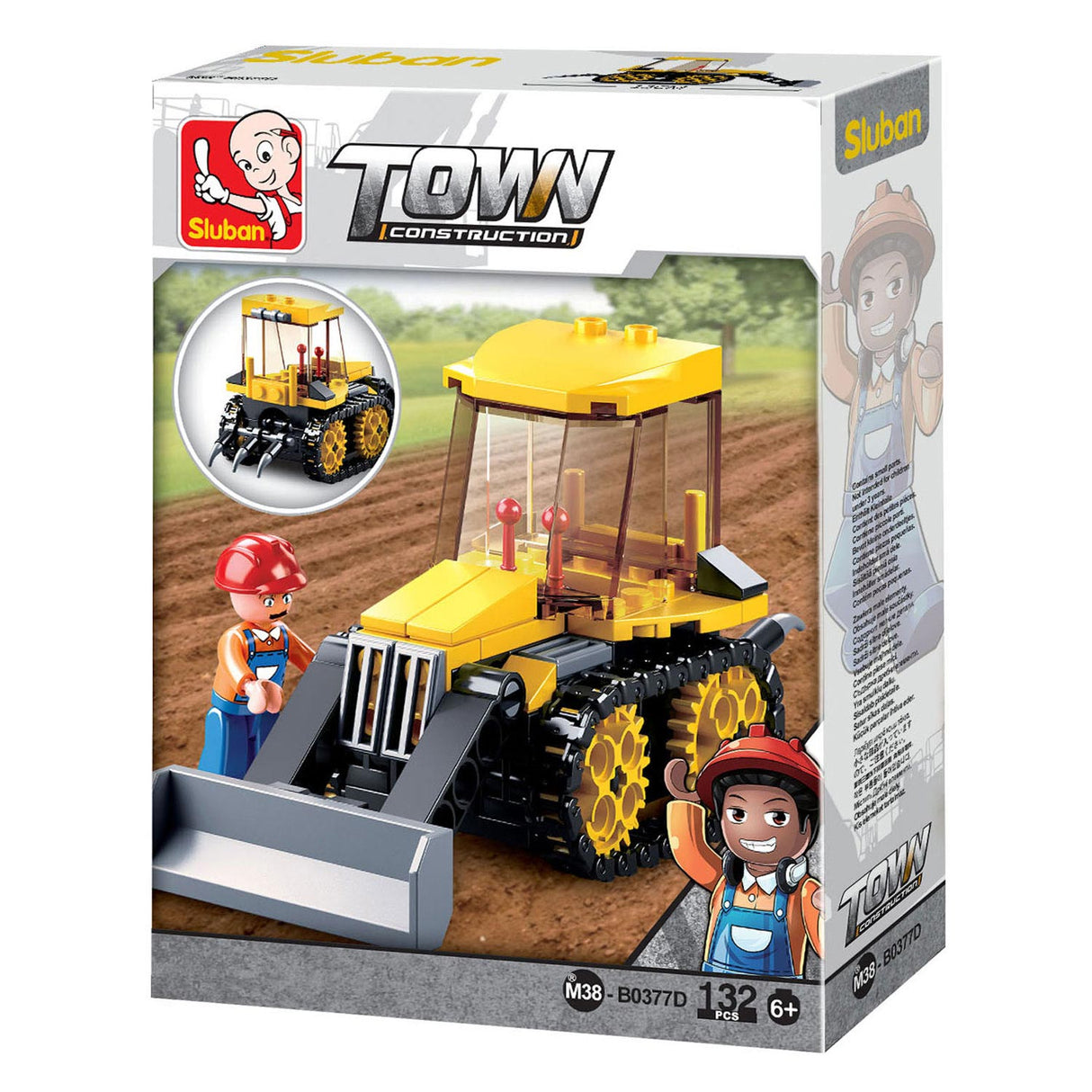Sluban town bulldozer bouwspeelgoed kinderen vanaf 6 jaar - constructiespeelgoed modelbouw - bouwdoos met 132 bouwstenen - m38-b0377d