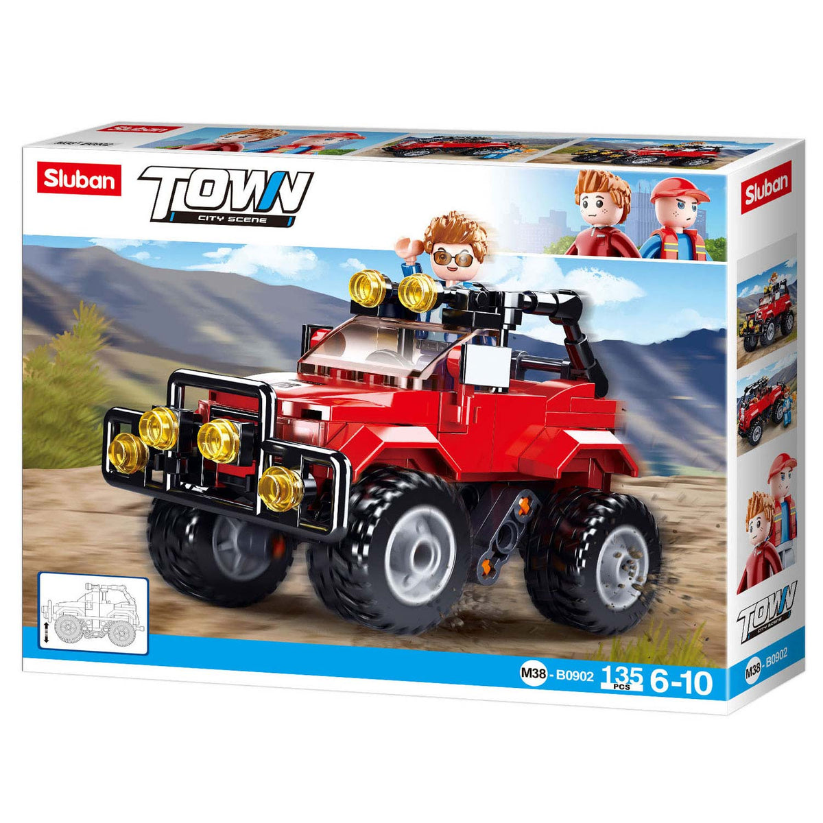 Sluban Town Red Jeep Konstruktionsspielzeug für Kinder ab 6 Jahren – Konstruktionsspielzeug Modellbau – Baukasten mit 135 Bausteinen und 1 Minifigur – M38-B0902