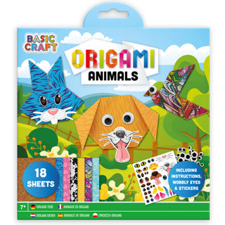 Origami-Set mit Blumen und Tieren, 18 Stück + Aufkleber