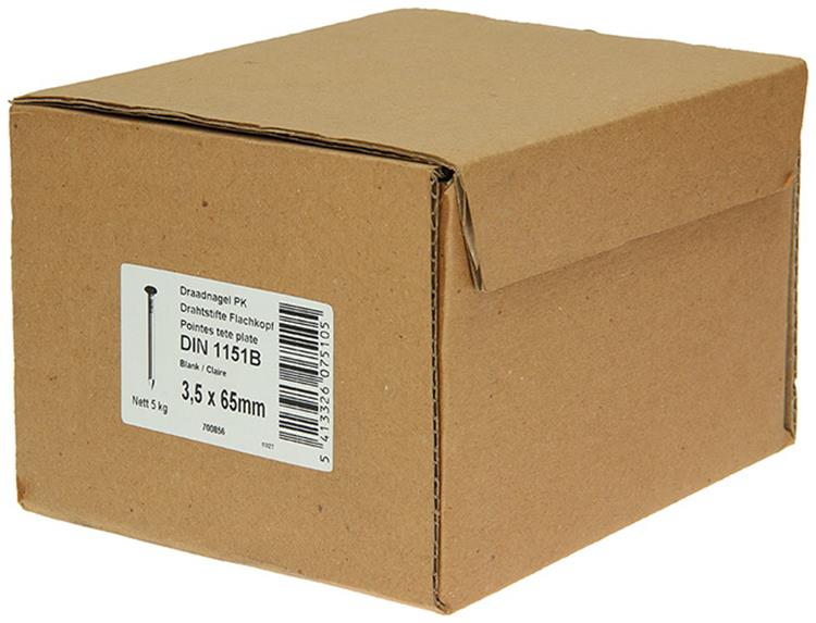 1015648 - doos 5 kg. nagels platte kop 3,5x65 mm | 2 stuks