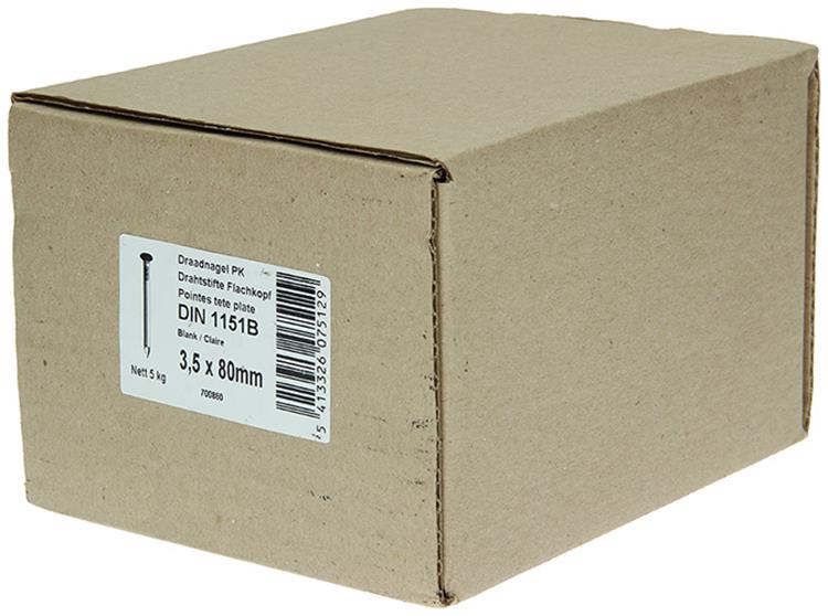 1015650 - doos 5 kg. nagels platte kop 3,5x80 mm | 2 stuks