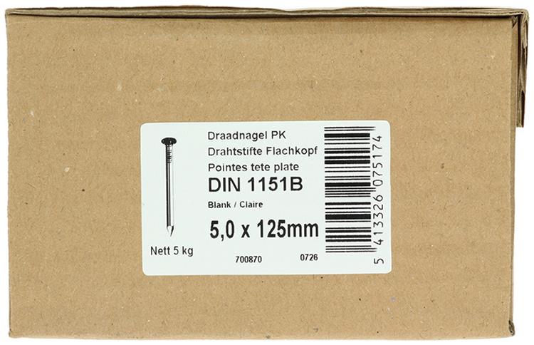 1015655 - doos 5 kg. nagels platte kop 5,0x125 mm | 2 stuks