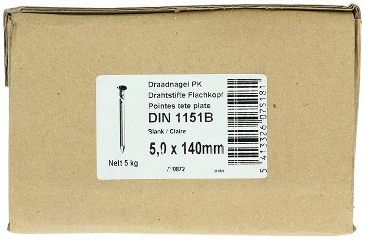 1015656 - doos 5 kg. nagels platte kop 5,0x140 mm | 2 stuks