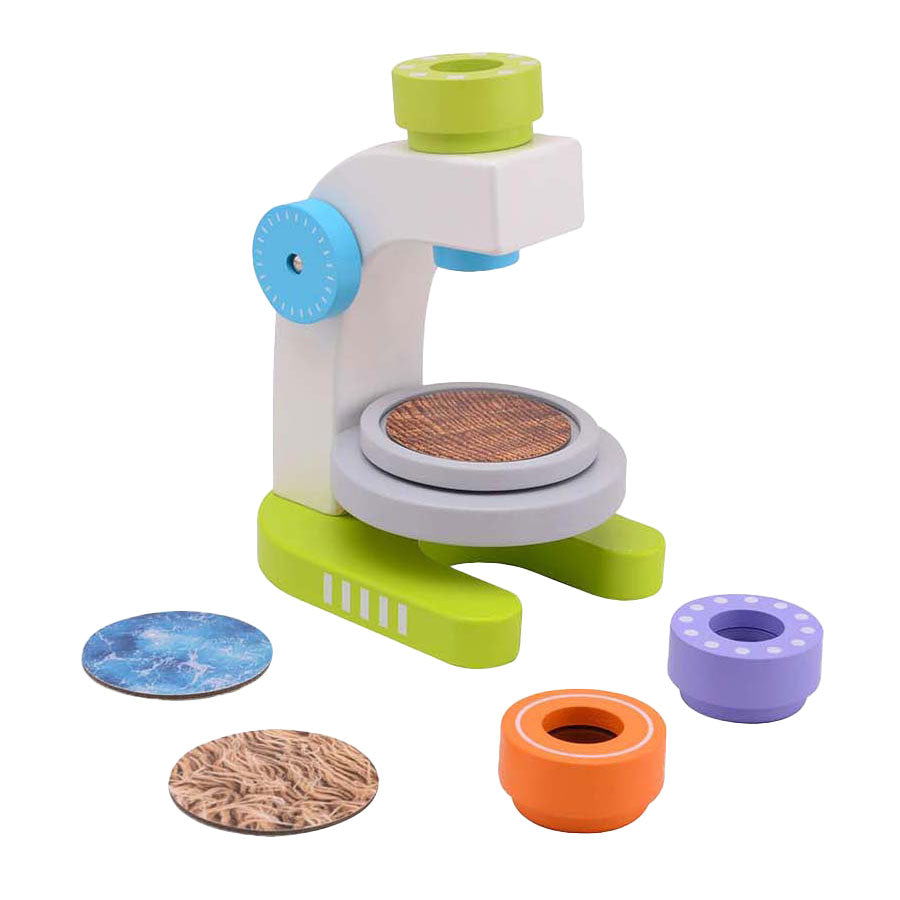 Joueco houten microscoop met 3 lenzen, 7dlg.